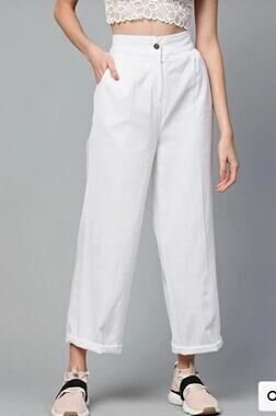Sassafras White Twill Wide-Leg Pants Women’s Size M Button Pockets Flat Front